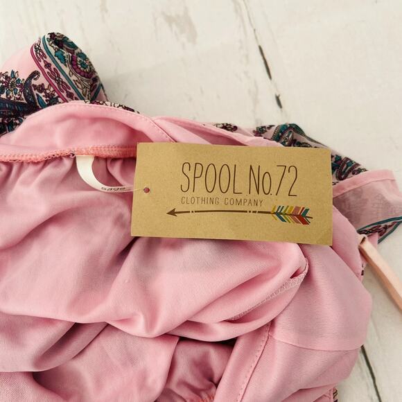 Sage Spool N72 Pink Floral Paisley Boho Sleeveless Mini Dress Size M - Picture 6 of 7